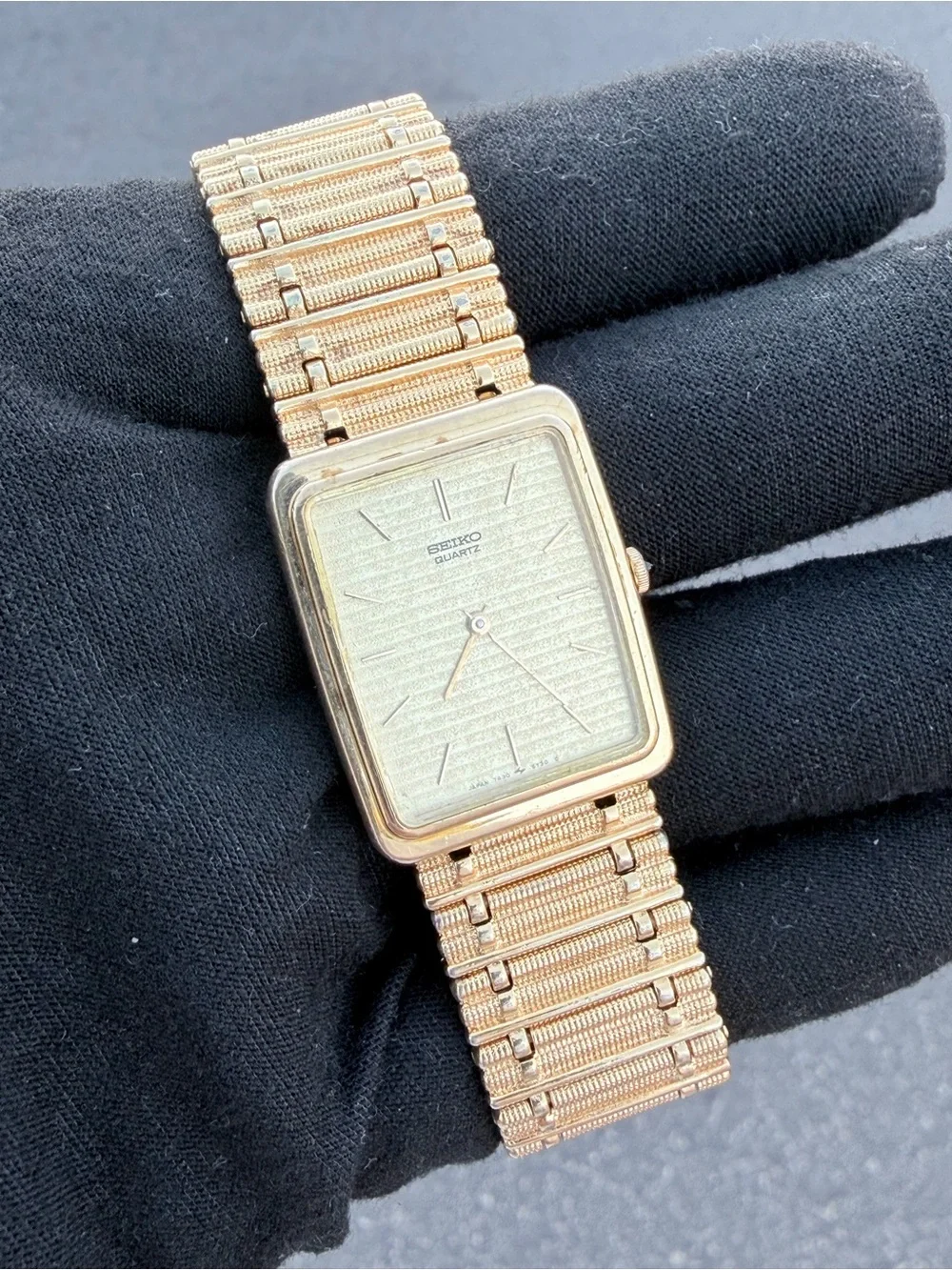 1995 Vintage Seiko Men's Gold-Tone Tank Watch w/Ladder Bracelet - 7430 Quartz
